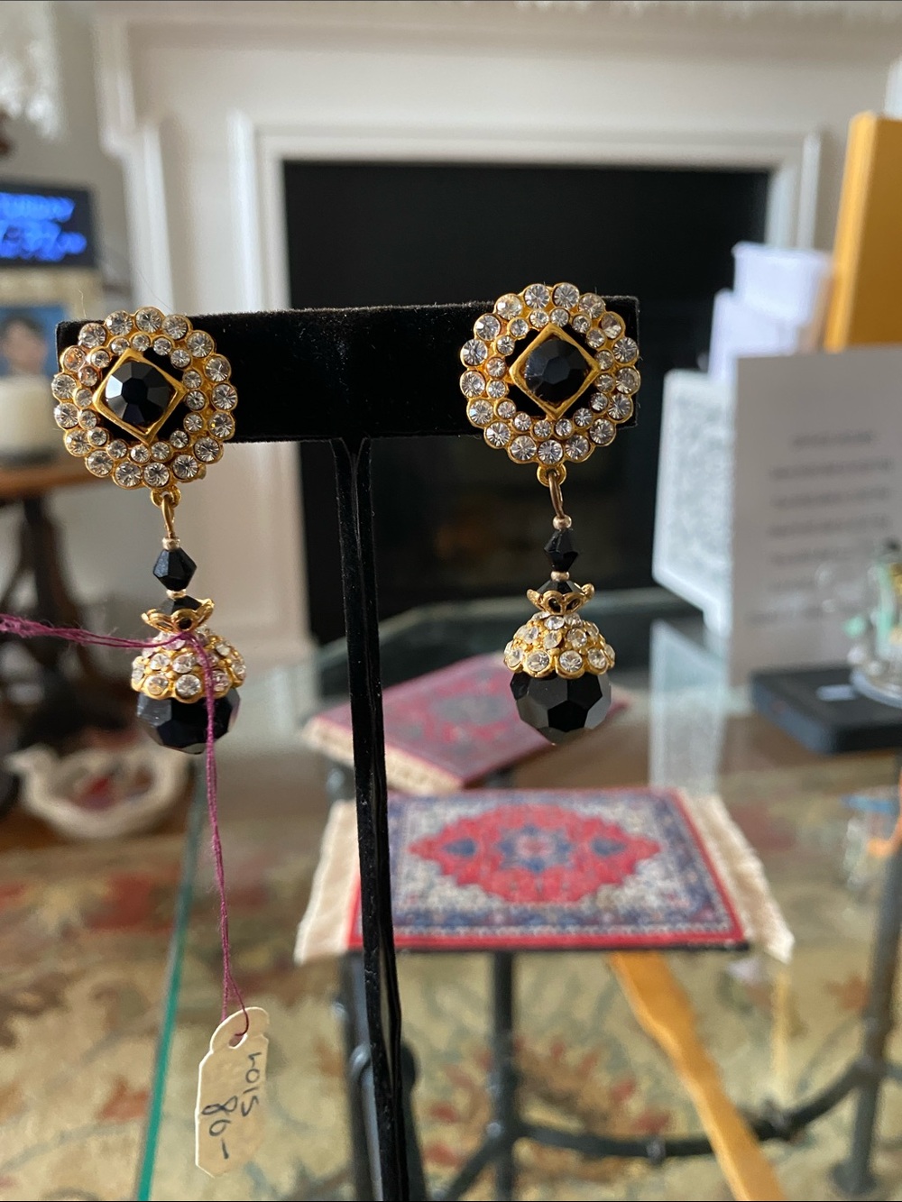 Gold and Black Crystal Drop Earrings